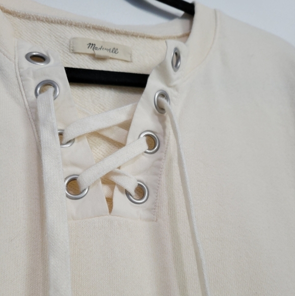 Madewell Cotton- Hemp Lace-up Sweatshirt in Antique Cream Size Medium - Picture 6 of 10
